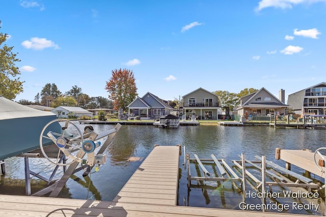 dock area with a water view