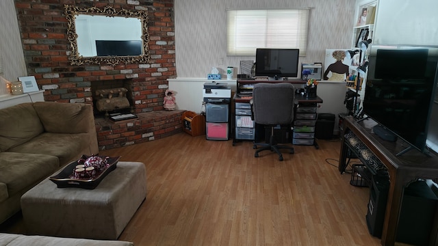 3624 Evergreen Pkwy, Flint, MI 48503 - office with a fireplace and light hardwood / wood-style flooring