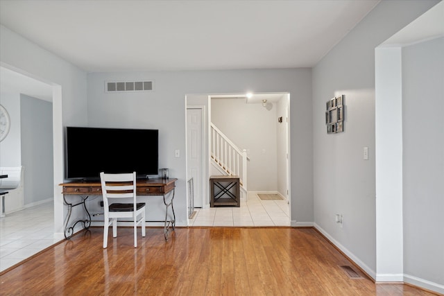 office area featuring light hardwood / wood-style flooring