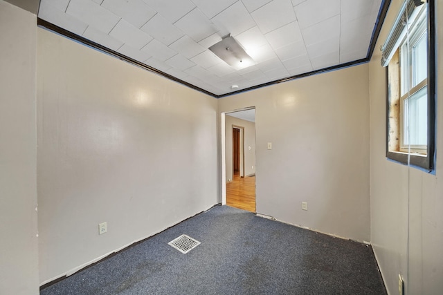 spare room with crown molding and carpet floors