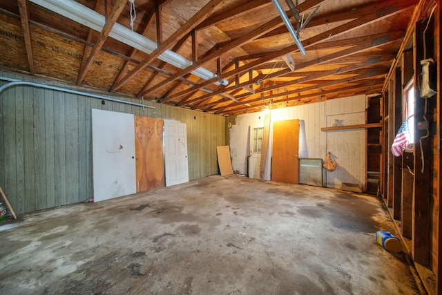 garage with wooden walls