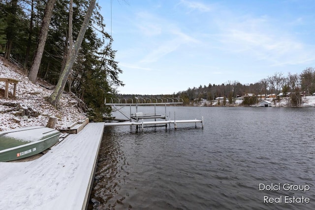 view of dock featuring a water view