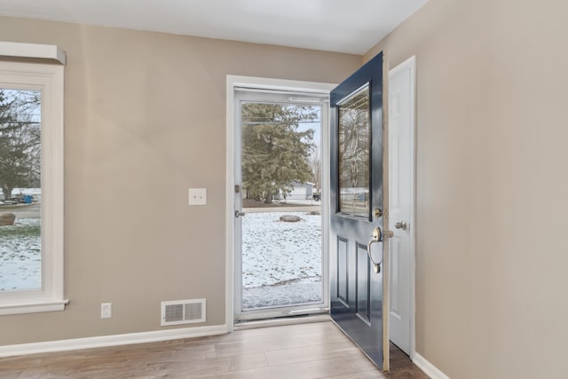 doorway to outside featuring light hardwood / wood-style flooring and a healthy amount of sunlight