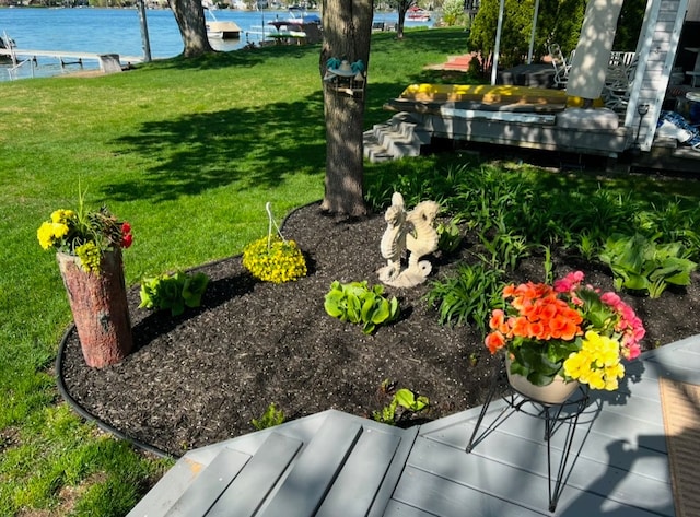 view of yard with a water view