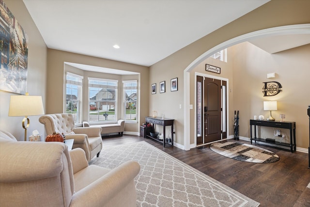 living room with hardwood / wood-style flooring