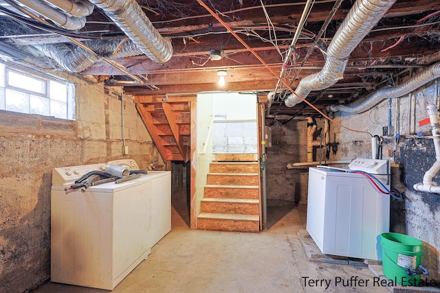 basement with separate washer and dryer