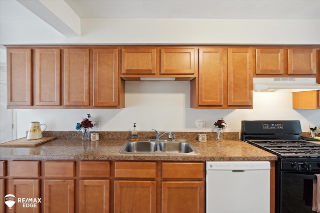 kitchen featuring dishwasher, sink, and range with gas cooktop