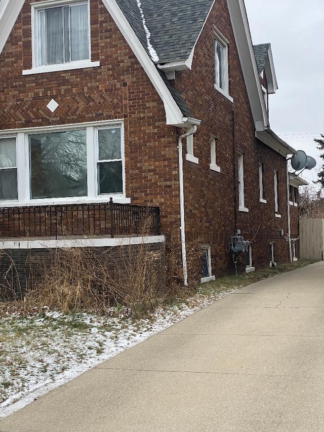 view of snow covered property