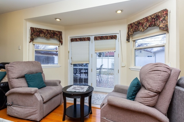 living area featuring light hardwood / wood-style flooring