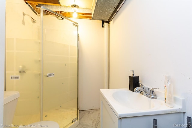 8268 Doncaster Dr, Sterling Heights, MI 48312 - full bath featuring a stall shower, vanity, and marble finish floors