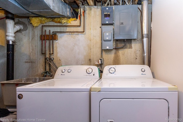 8268 Doncaster Dr, Sterling Heights, MI 48312 - laundry room with electric panel and washing machine and dryer