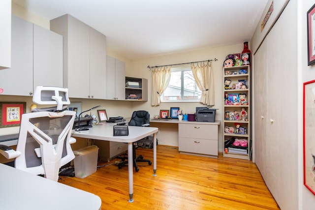 office area with light hardwood / wood-style flooring