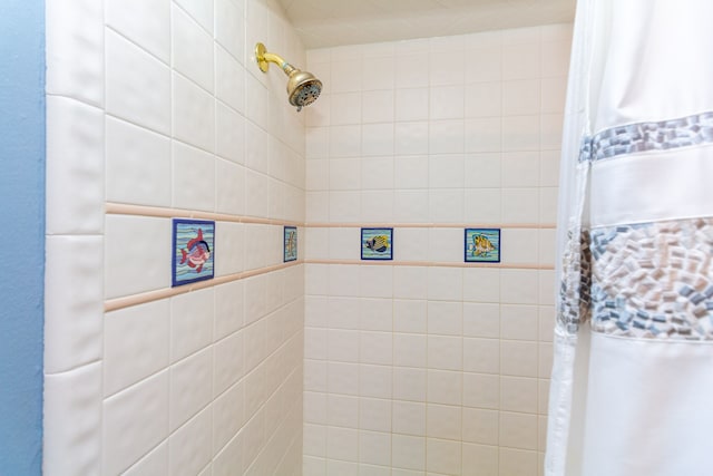 bathroom with a shower with shower curtain