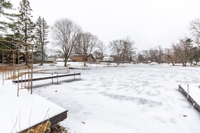 view of yard layered in snow