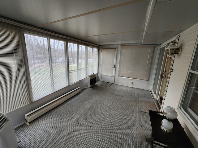 unfurnished sunroom with a baseboard radiator