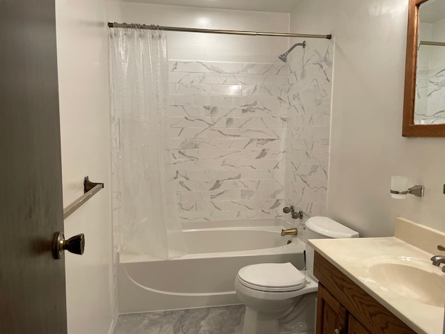 full bathroom featuring shower / tub combo, vanity, and toilet