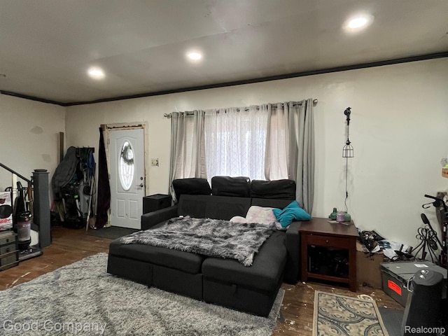 1636 Fullerton St, Detroit, MI 48238 - living area with wood finished floors, plenty of natural light, ornamental molding, and recessed lighting