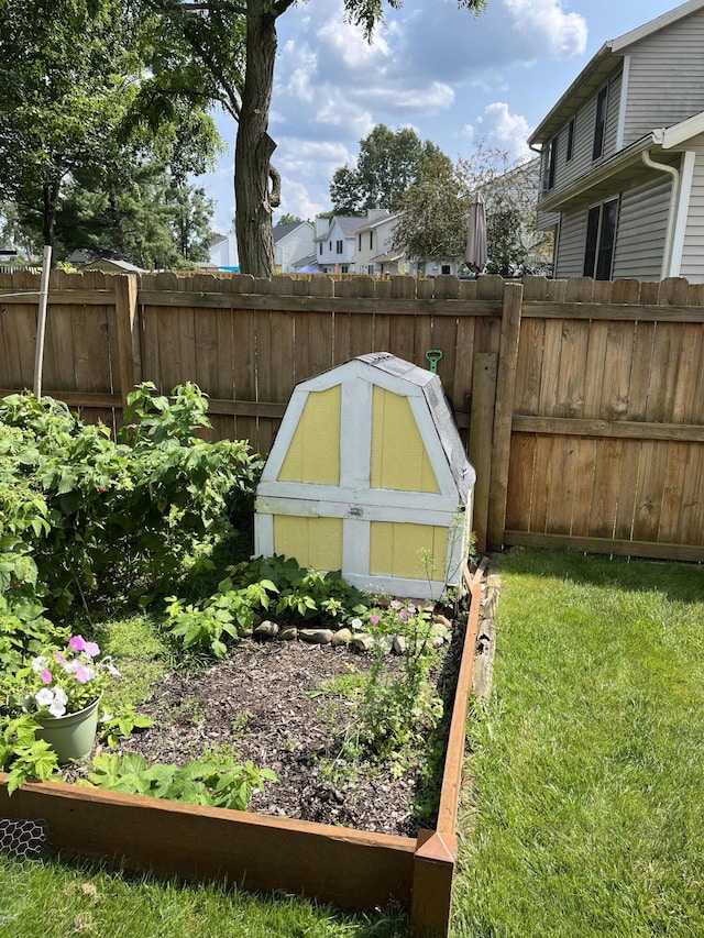 view of yard featuring a shed