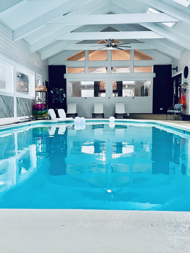 view of swimming pool with ceiling fan