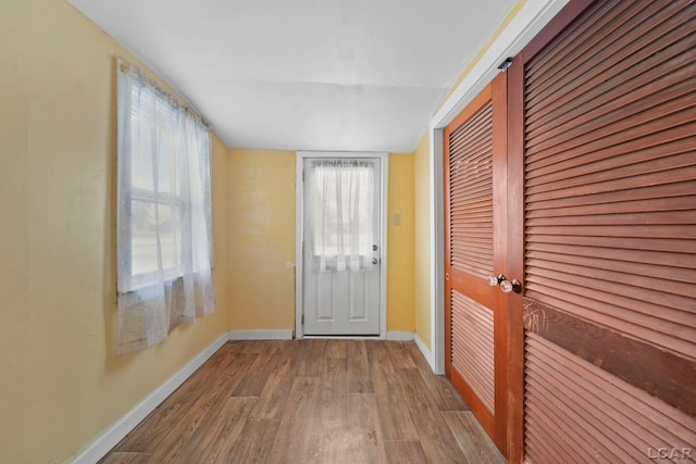 doorway with hardwood / wood-style floors and a wealth of natural light