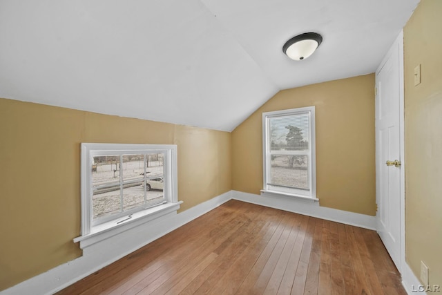 additional living space with wood-type flooring, plenty of natural light, and lofted ceiling