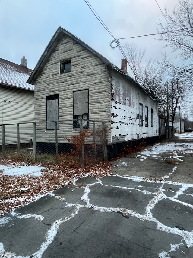 view of snow covered exterior