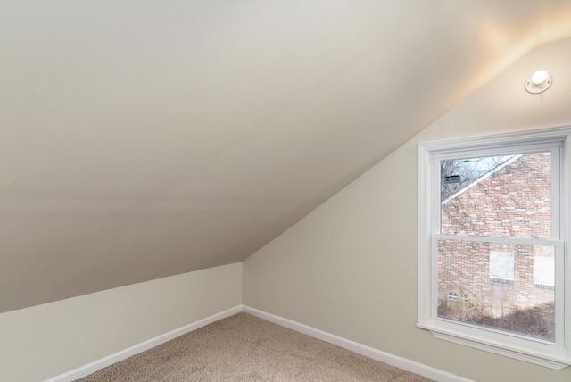 additional living space featuring carpet, a healthy amount of sunlight, and lofted ceiling