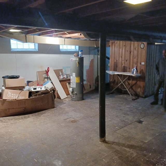 basement featuring gas water heater