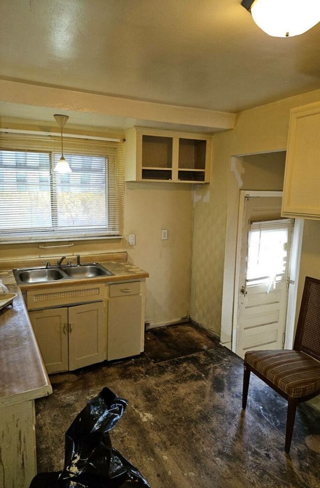 kitchen with decorative light fixtures and sink