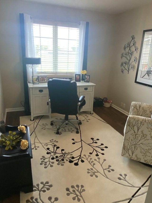 office area with hardwood / wood-style flooring