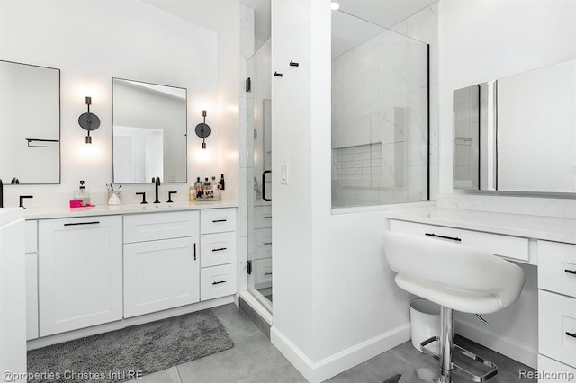 bathroom with vanity and an enclosed shower