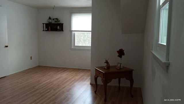 spare room featuring light wood-type flooring