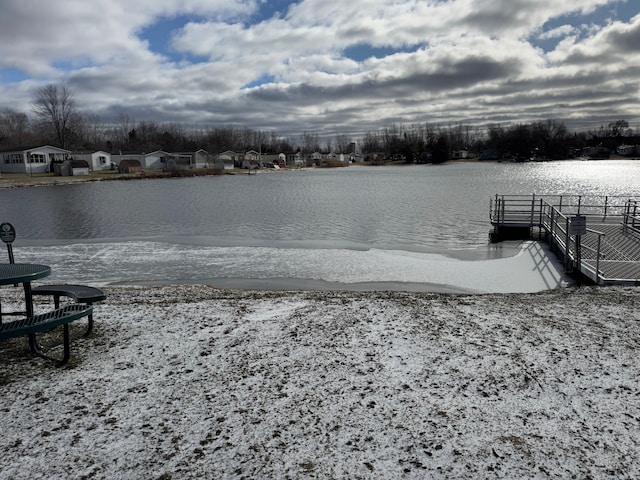 dock area with a water view