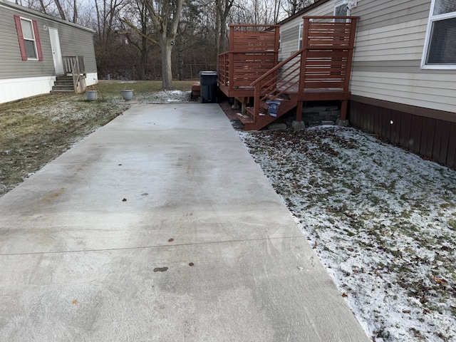 view of snow covered patio