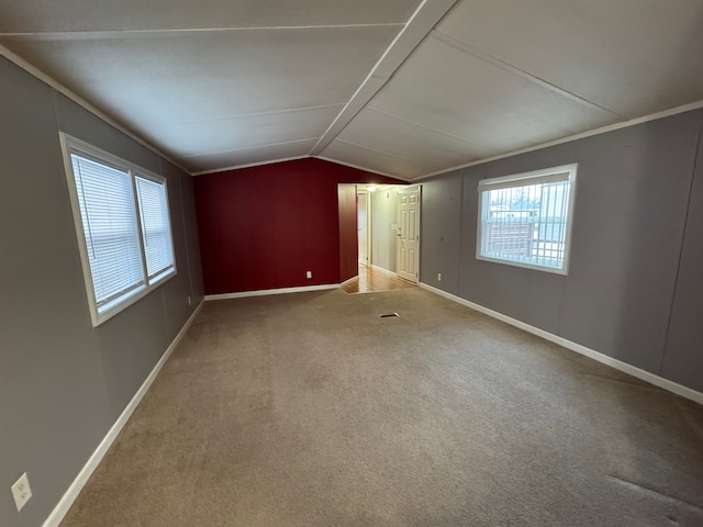 additional living space with lofted ceiling and carpet flooring