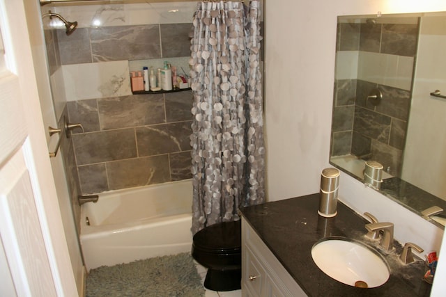 full bathroom with vanity, toilet, and shower / bath combo with shower curtain