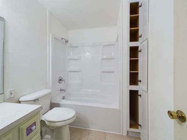 full bathroom featuring tile patterned floors, vanity, bathtub / shower combination, and toilet