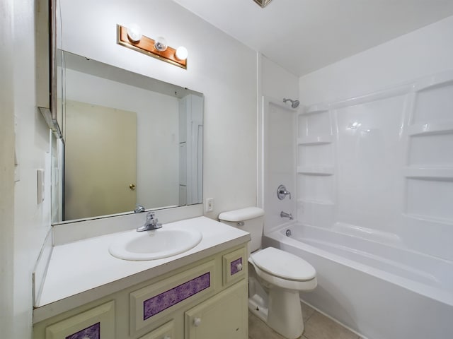 full bathroom with tile patterned floors, vanity, shower / bath combination, and toilet