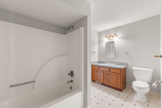 full bathroom featuring shower / bathing tub combination, vanity, and toilet