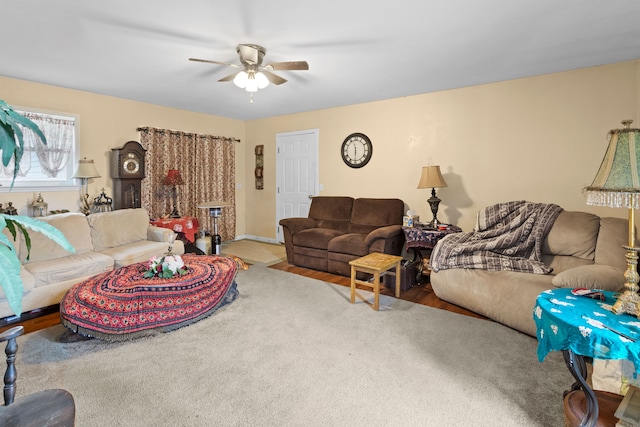 living room featuring ceiling fan