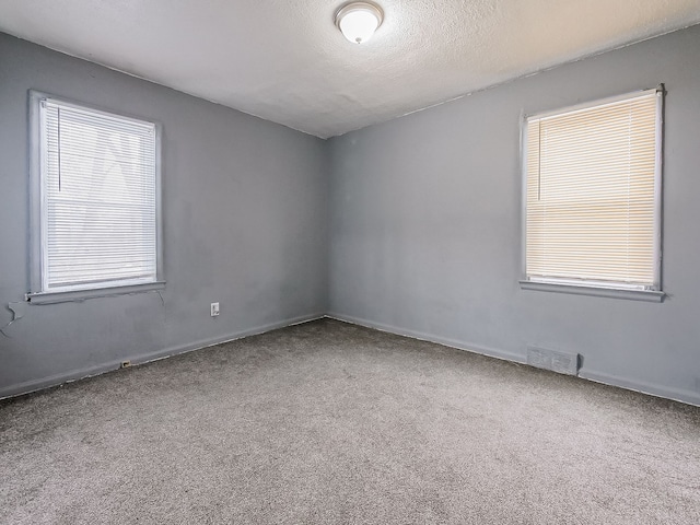 carpeted spare room featuring a textured ceiling