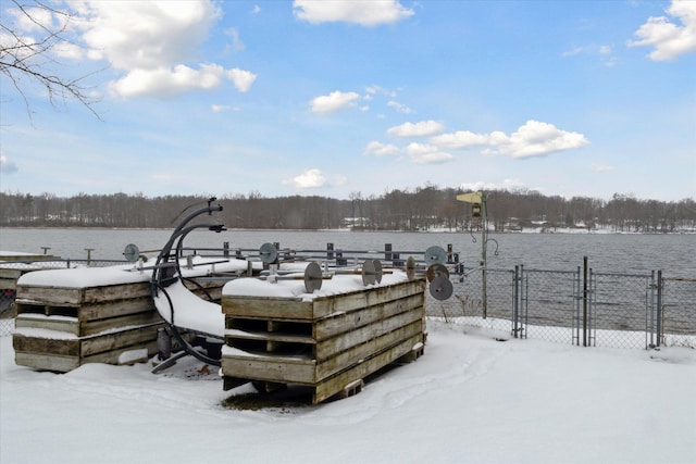 view of dock with a water view