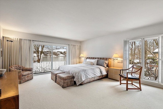 carpeted bedroom featuring access to exterior