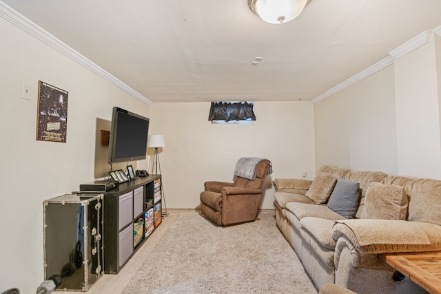 living room featuring crown molding