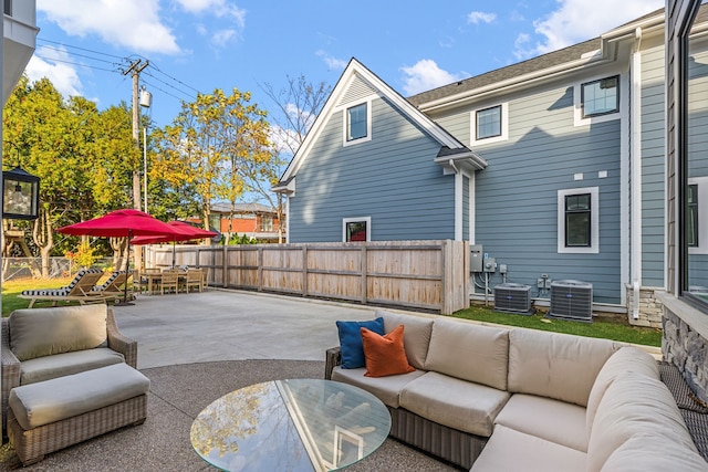 view of patio / terrace featuring an outdoor hangout area and central AC