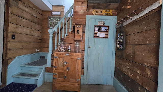 room details featuring wood walls