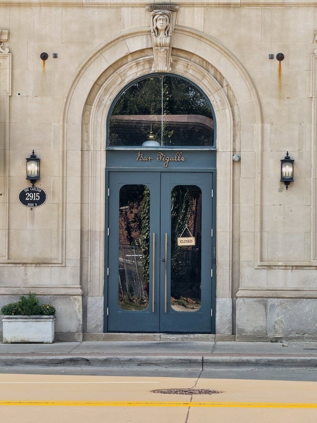 doorway to property featuring french doors