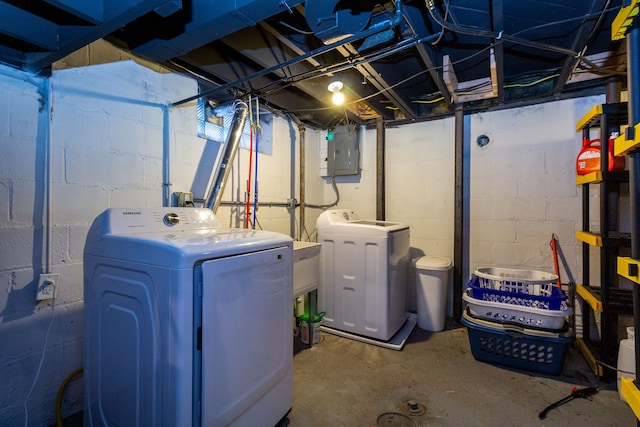 basement featuring independent washer and dryer and electric panel