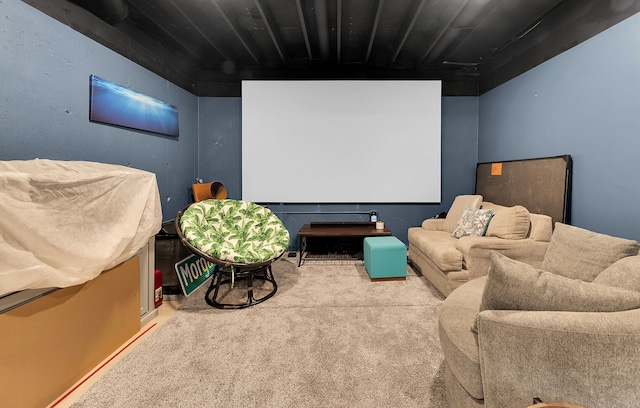 cinema room with light carpet