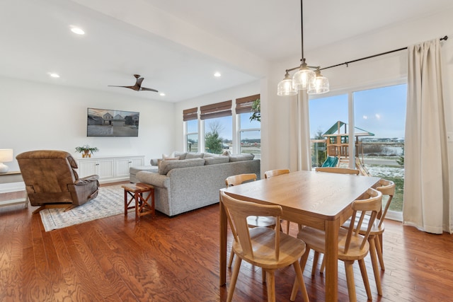 dining room featuring hardwood / wood-style flooring and ceiling fan